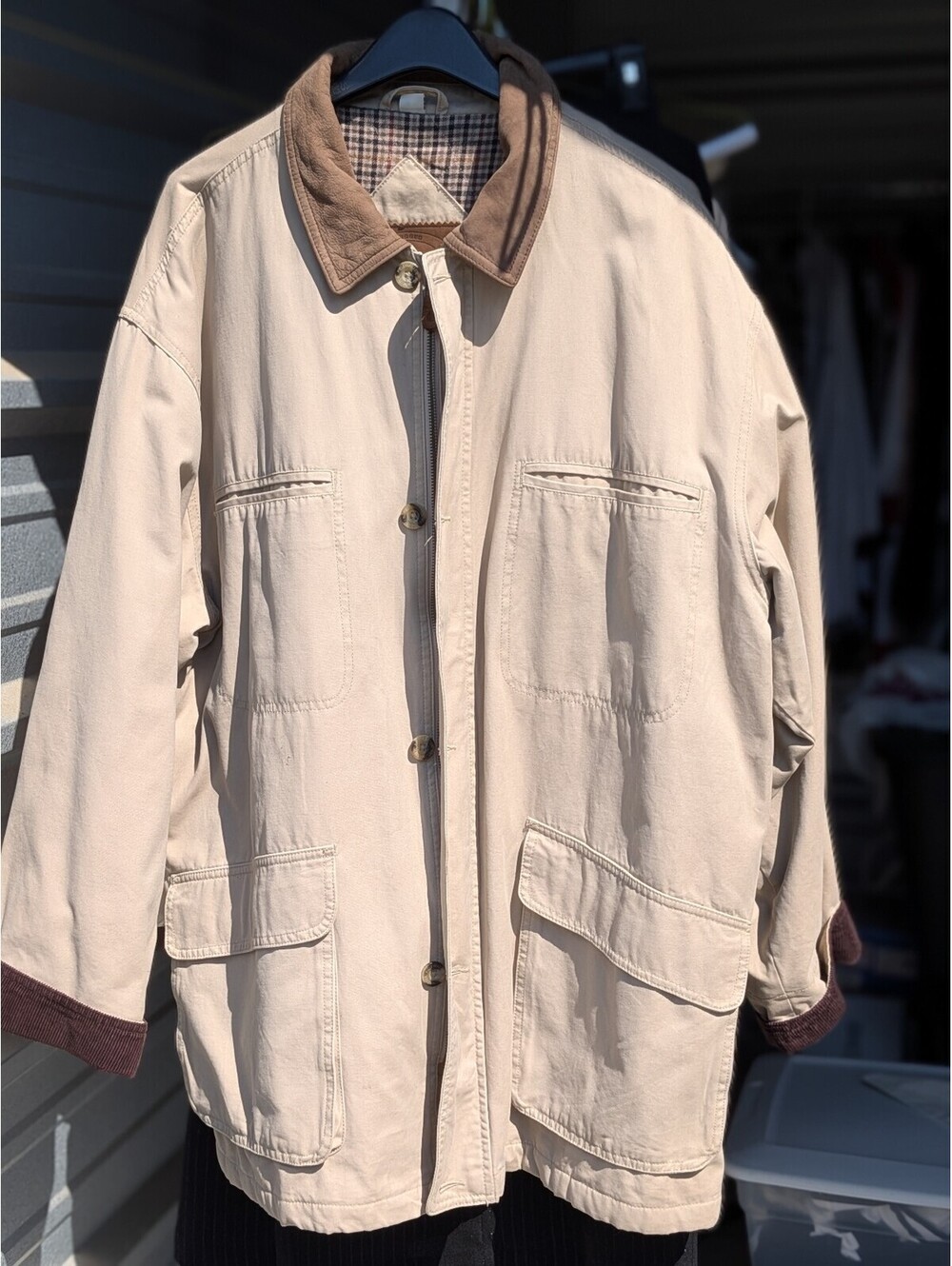 Fieldmaster beige canvas jacket with brown corduroy trim